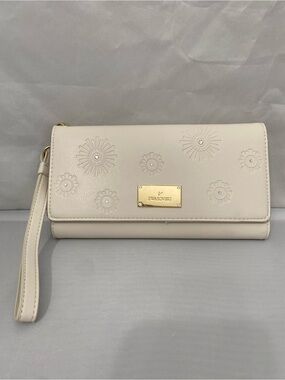 Swarovski Ivory/White Wristlet Clutch with Gold Plaque